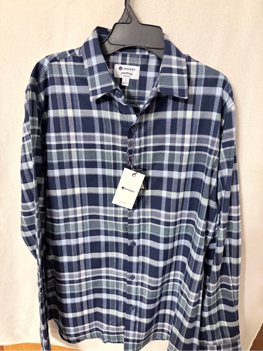 Sperry Navy and Light Blue Plaid Button-Down Shirt